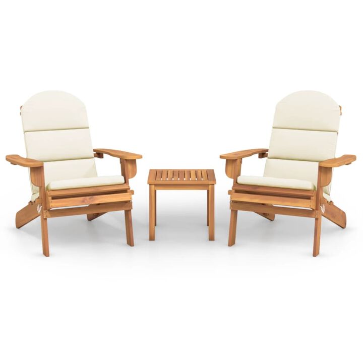 vidaXL 3 Piece Adirondack Patio Lounge Set in Solid Acacia Wood - Comfortable Outdoor Seating with Table & Cushions - Foldable Design for Easy Storage & Transportation