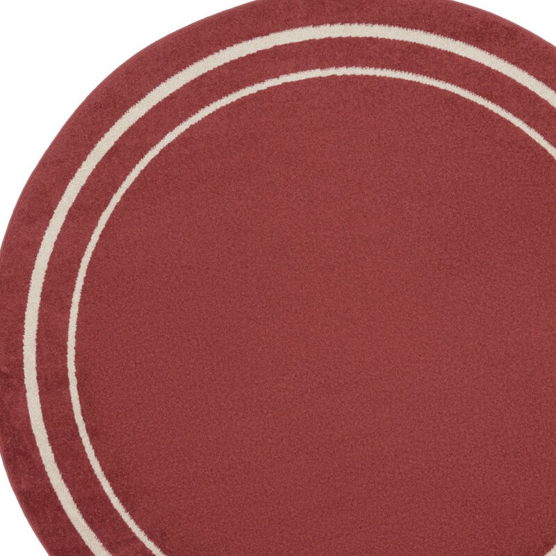HomeRoots 4' Red And Ivory Round Indoor Outdoor Area Rug image number 2