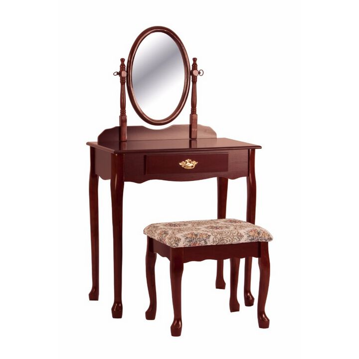 Vanity Table and Stool Set with Oval Mirror