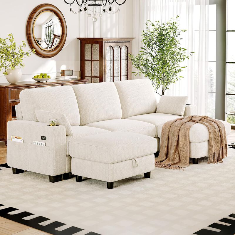 Vipbear 100" Modular Sectional Sofa Chenille 5 Seater U Shaped Couch with Moveable Ottoman image number 9