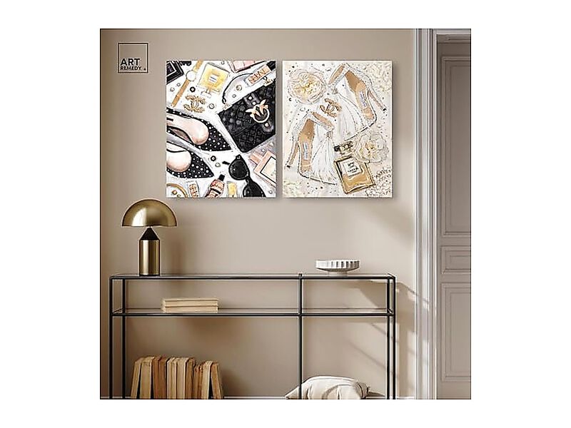 Golden Glam Luxe Canvas Wall Decor Set 2 Gallery Wrapped 20 X 24 Inch image number 2