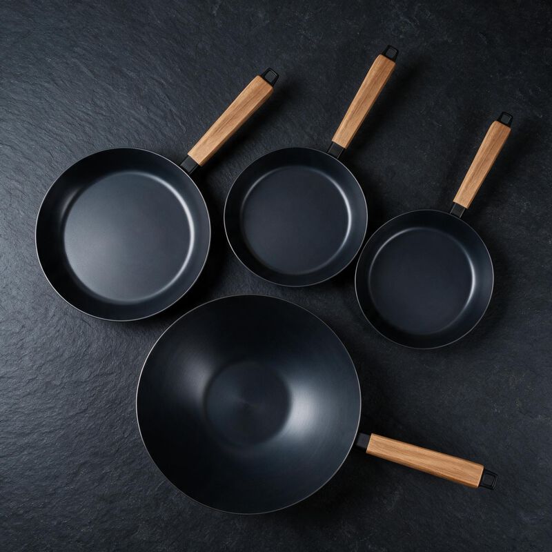 Alva Forest Naturally Nonstick Carbon Steel Frying Pan 4-Piece Set - Acacia Wood Handle, Pre-Seasoned and Made w/o PFAS, PFOA & PTFE - Induction and All Stovetop Compatible with Even Heat Distribution image number 5