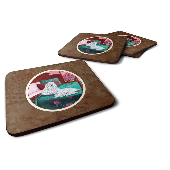 Caroline's Treasures 7110FC Maltese And Puppy Waiting On You Foam Coasters (Set of 4), 3.5, Multicolor
