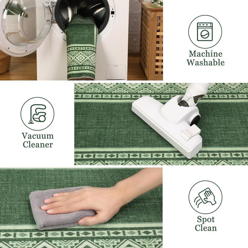 Modern Neutral Bordered Area Rugs, Soft Washable Non Slip Solid Geometric Large Throw Carpet image number 4