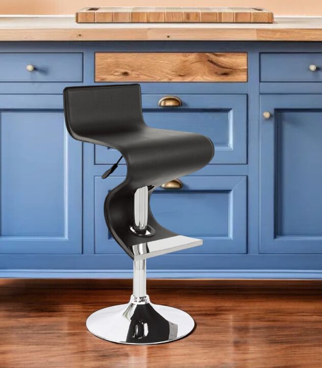 HomeRoots Black and Silver Faux Leather and Metal Low Back Adjustable Height Bar Chair