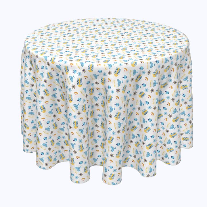 Fabric Textile Products, Inc. Round Tablecloth, 100% Polyester, Cute Menorahs and Stars