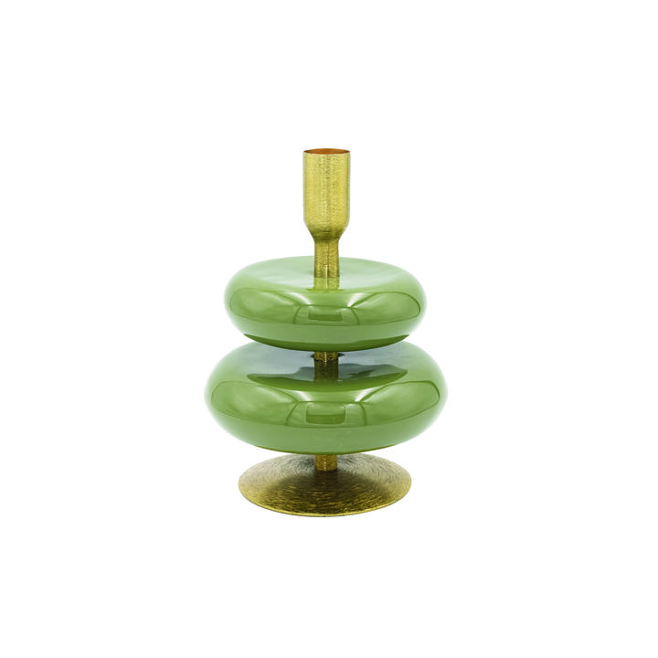Enameled Metal Taper Holder, Green and Gold