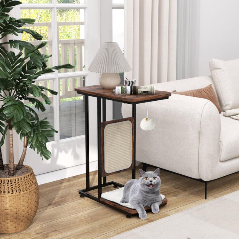 Hivvago C- Shaped Cat Side Table Cat Tree with Scratching Board
