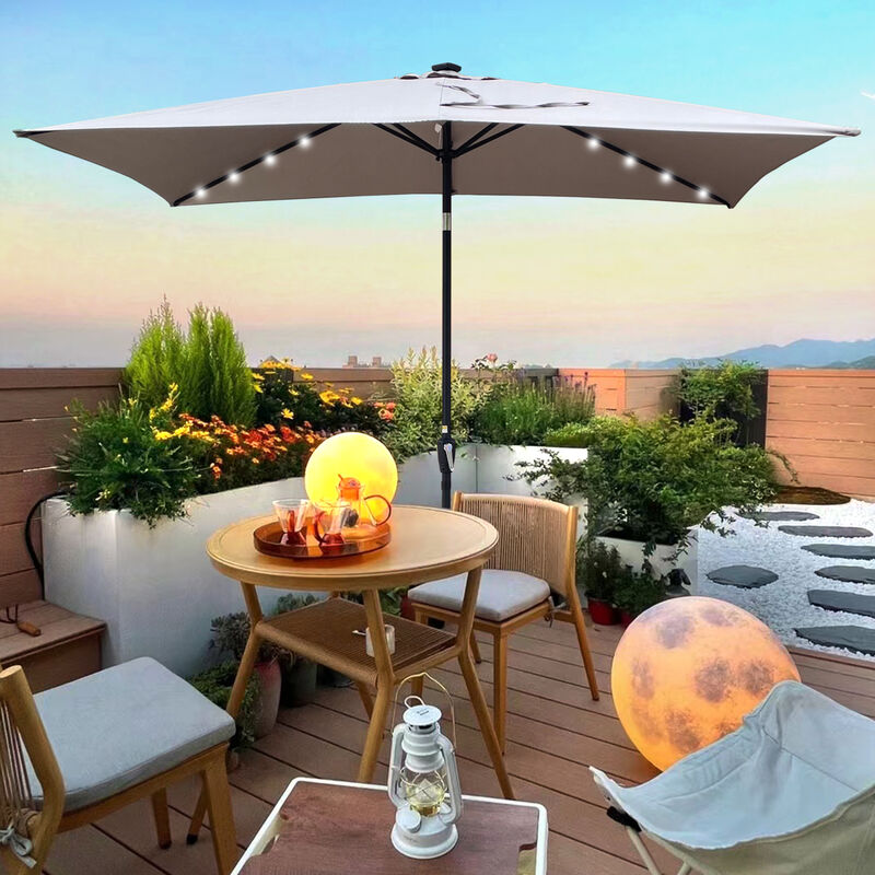 Streamdale Solar LED Patio Umbrella: Crank, Tilt, 10x6.5 ft
