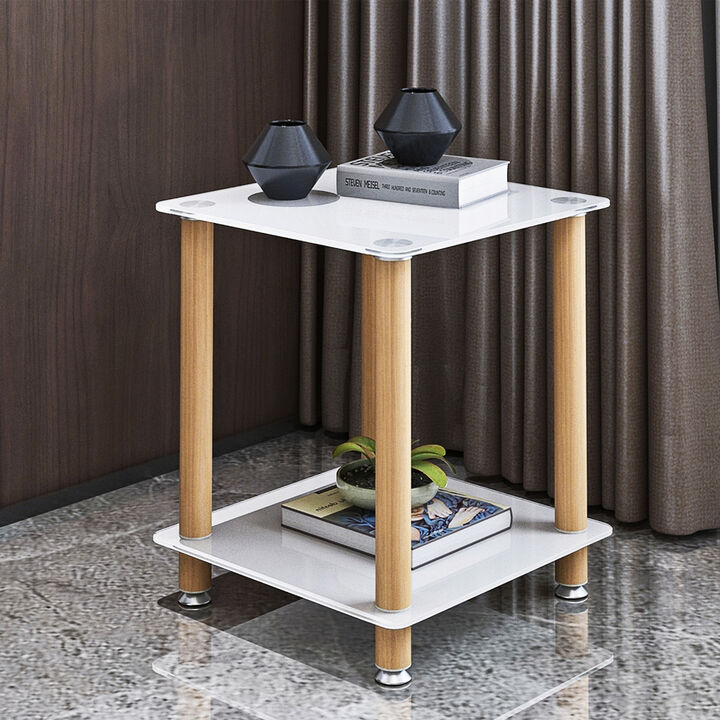 Hivvago 2Tier End Table Modern Night Stand Side Table with Storage Shelve 2 pcs