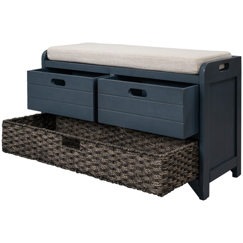 Storage Bench With Removable Basket And 2 Drawers, Fully Assembled Shoe Bench
