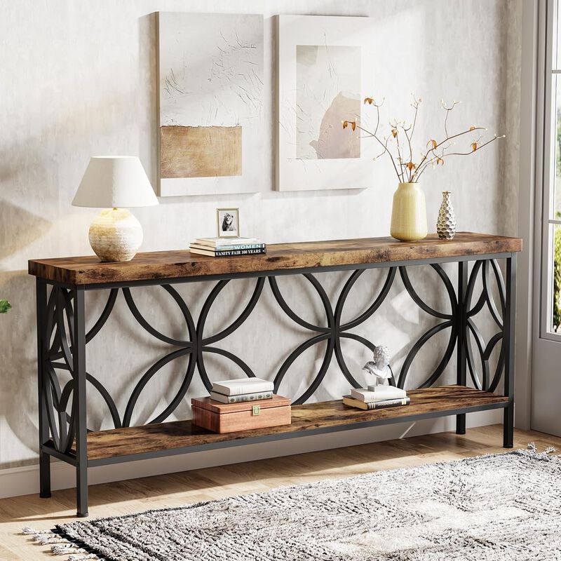 Tribesigns Country Rustic 2-Tier Wood Console Table image number 2