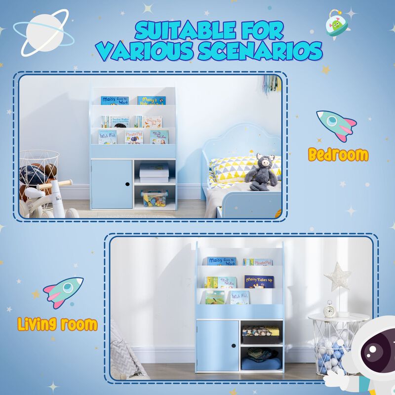 Toy Storage Organizer, Kids Bookshelf, Freestanding Children Bookcase with Cabinet for Toys Clothes Books, Blue