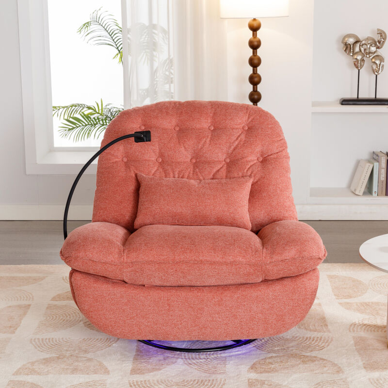 270 Degree Swivel Power Recliner with Voice Control, Bluetooth Music Player, USB Ports, Atmosphere Lamp, Hidden Arm Storage and Mobile Phone Holder for Living Room, Bedroom, Apartment, Red