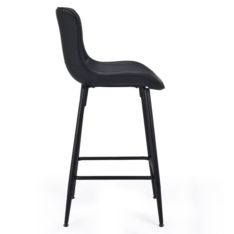 HomeRoots Set of Two 27" Black Faux Leather and Metal Low Back Counter Height Bar Chairs