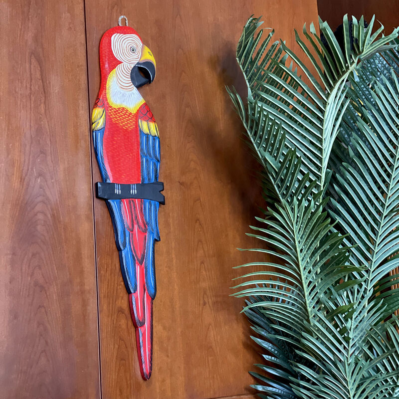 Wood Parrot Wall Decor 38" Hand-Carved Macaw Sculpture Tropical Bird Art image number 5