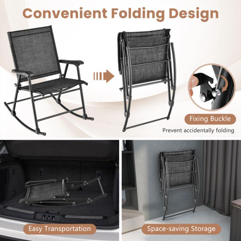 Hivvago Folding Rocking Chair with Breathable Seat Fabric Set of 2