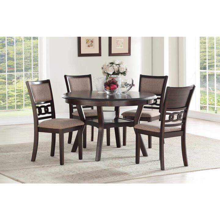 New Classic Furniture Furniture Gia Solid Wood 5-Piece Round Dining Set in Cherry Brown