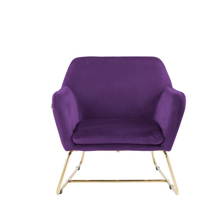 Zoey 30 Inch Modern Accent Chair with Gold Metal Frame and Purple Velvet-Benzara