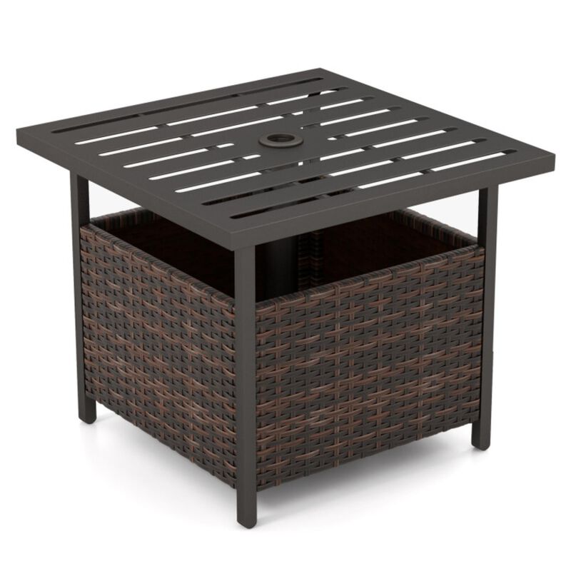 Hivvago Outdoor Patio Rattan Wicker Steel Side Deck Table