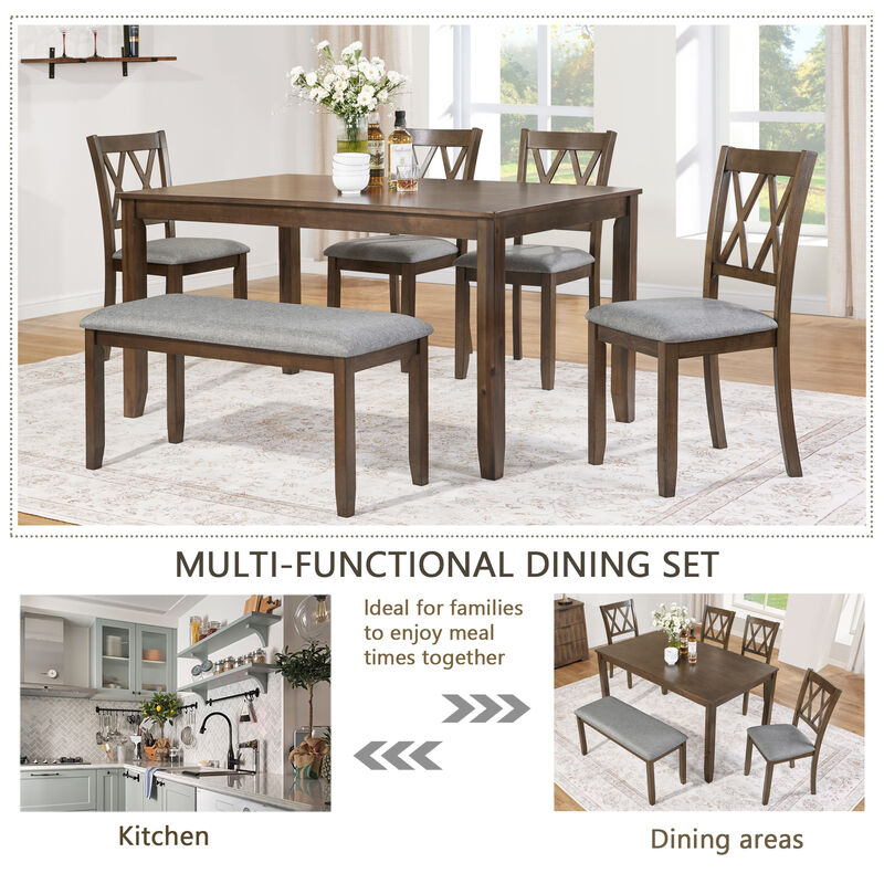 Caxmaf Farmhouse 6‑Piece Wooden Dining Table Set image number 3