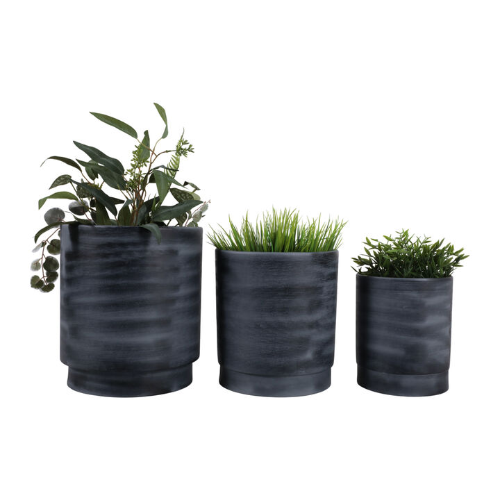 S/3 9/11/13" Tall Metal Pedestal Planters, Gray
