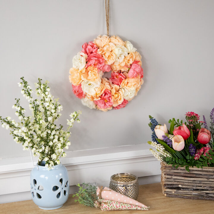 Artificial Peony Spring Floral Wreath - 8" - Pink and White