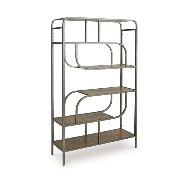 Bookcase, Modern Geometric Design, 70 Inch, 5 Brown Veneer Shelves - Benzara