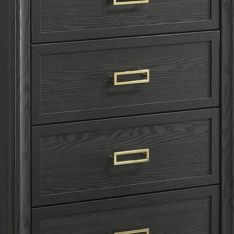 Nio 48 Inch Tall 4 Drawer Dresser Chest, Bracket Legs, Frame Handles, Gray - Benzara