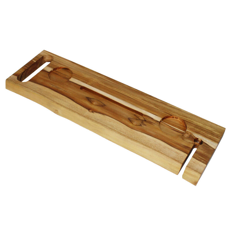 EcoDecors Eleganto 30" Solid Teak Bath Caddy Tray with Wine Glass & Tablet Holder image number 0