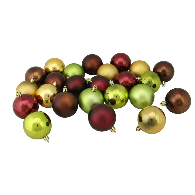 24ct Brown  Green  and Red Shatterproof 2-Finish Christmas Ball Ornaments 2.5" (60mm)