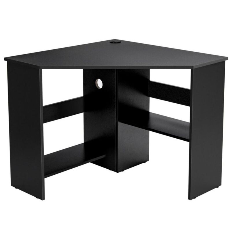 Hivvago Corner Computer Desk Triangle Writing Workstation with Storage Shelf