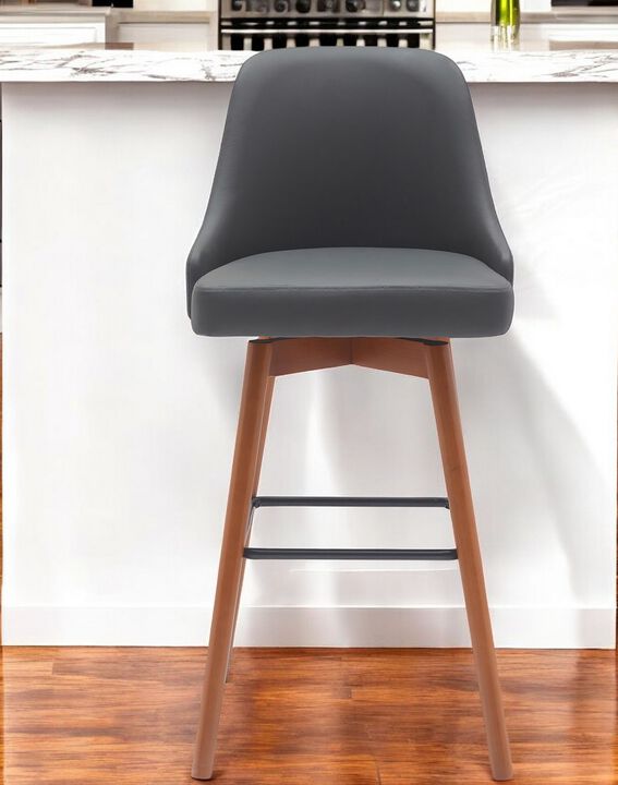 HomeRoots Solid Wood and Fabric Armless Swivel Bar Stool