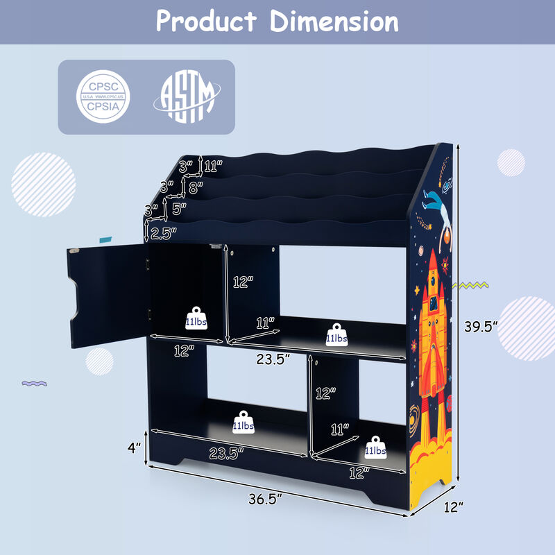 Kids Toy Storage Organizer with Book Shelf and Storage Cabinet
