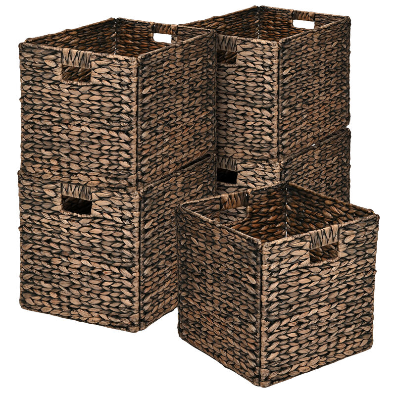 Bryce Classic Farmhouse Handwoven Hyacinth Collapsible Storage Cube Baskets with Handles