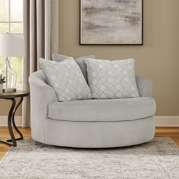 Viney Swivel Round Oversize Chair, 3 Pillows, Cement Gray Polyester
