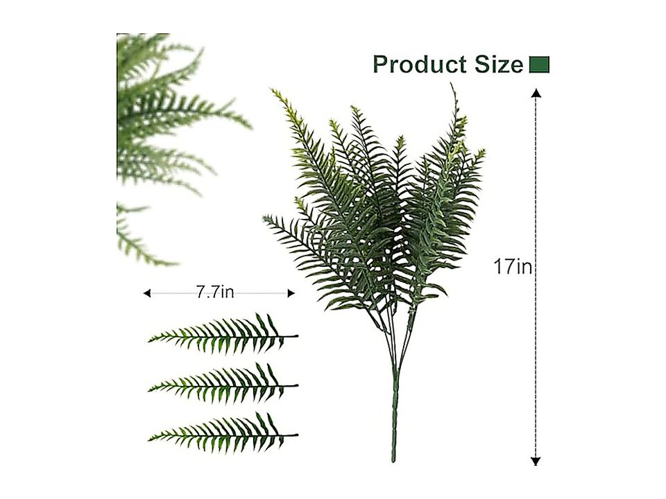 12 Pack Fake Ferns Outdoors UV Resistant Faux Fern Plants Artificial Greenery