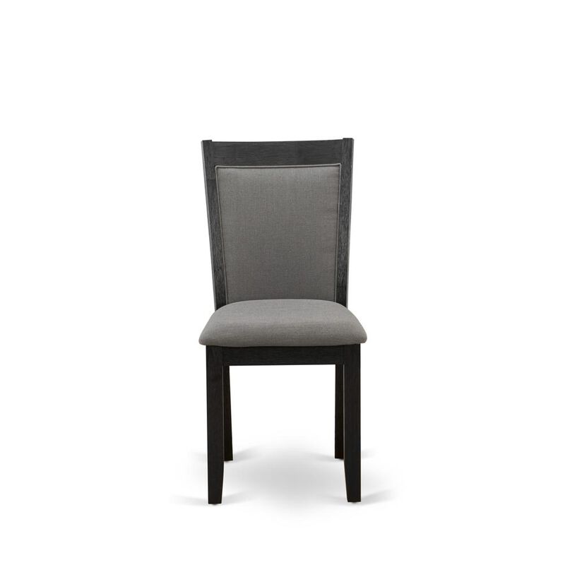 East West Furniture MZC6T50 Modern Dining Chairs - Dark Gotham Grey Linen Fabric Seat and High Chair Back - Wire Brushed Black Finish (SET OF 2)