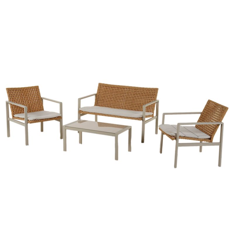 Mondawe 4-Piece Detachable Rattan Sofa Set With Double-Sided Woven Frame,UV-Resistant Seat Cushions