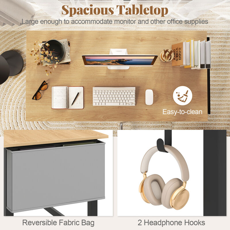 Rolling Home Office Computer Desk with Headphone Hooks and Lockable Casters image number 5