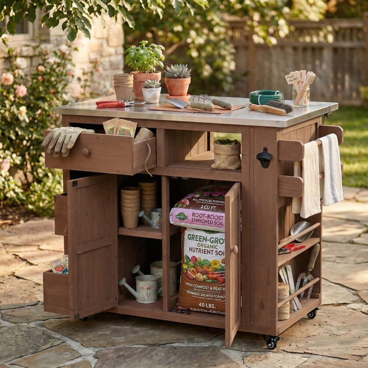 Japtef Outdoor Solid Wood Extendable Kitchen Island