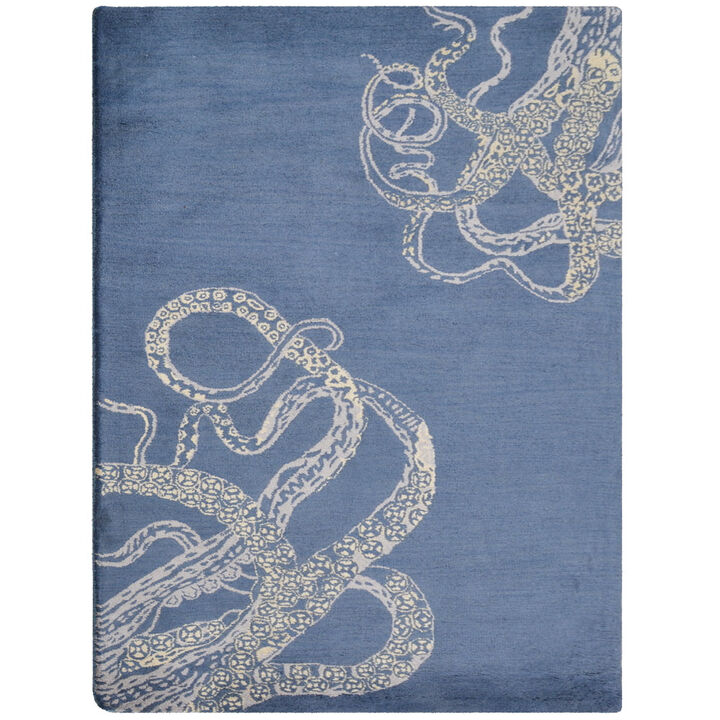 RUGSOTIC CARPETS HAND TUFTED WOOL ECO-FRIENDLY AREA RUGS  - Rectangle Shape, Blue & Beige, Contemporary Modern Design, High Pile Handmade Area Rugs for Living Room, Bed Room (K00512)