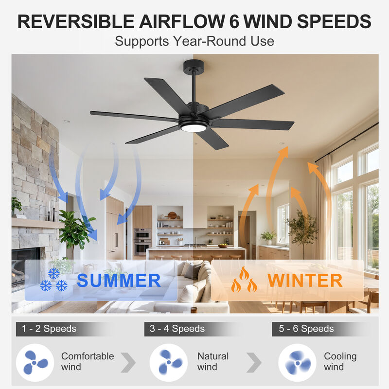 Breezary 60 in Ceiling Fan with Light, 6 Black Walnut Plywood Blades, Dimmable Acrylic Shade, Quiet DC Motor image number 3