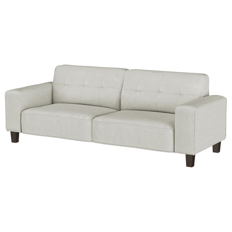 Dero Sofa, 81 Inch, Light Gray Faux Corduroy, Modern Wide Track Arms - Benzara