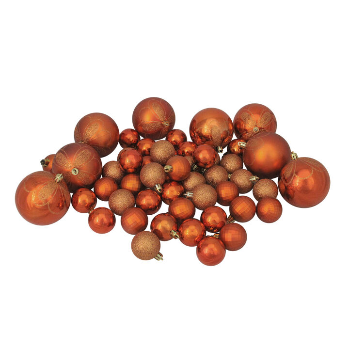 125ct Burnt Orange Shatterproof 4-Finish Christmas Ornaments 5.5" (140mm)