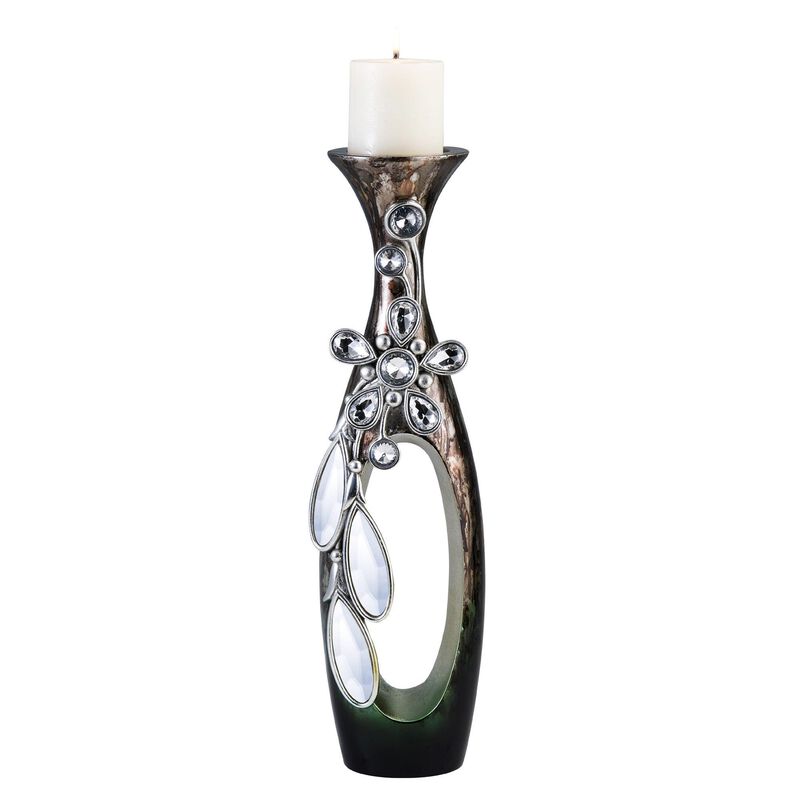 Homezia 16" Ornate Faux Crystal Tabletop Pillar Candle Holder