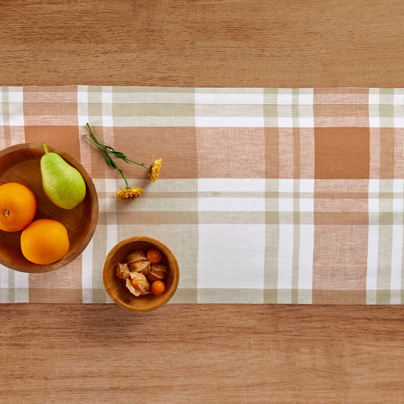 Solino Home 100% Pure Linen Table Runner - Fall Harvest Plaid