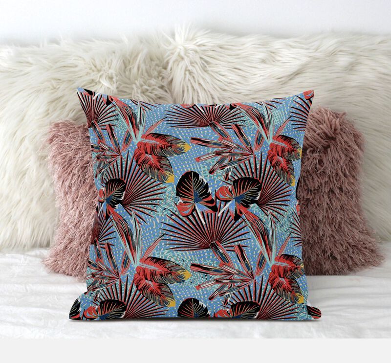 Homezia 20"Coral Blue Tropical Zippered Suede Throw Pillow image number 3