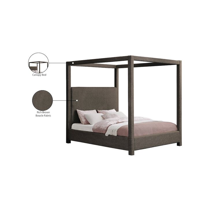 Meridian Furniture Eden Brown Boucle Fabric Queen Bed