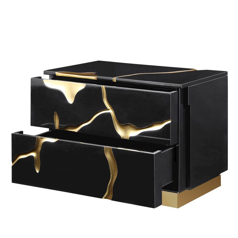 Best Master Furniture Trevello High-Gloss Lacquered Right Nightstand, Gold Accents (Black) image number 4